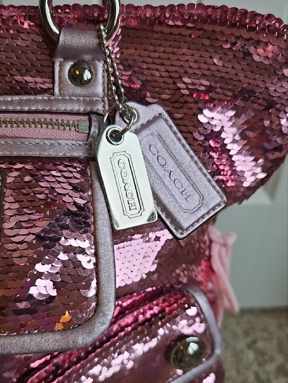 Coach Poppy Sequin Spotlight Pink Metallic Shoulder Bag Tote 13821 NWT - Picture 5 of 15